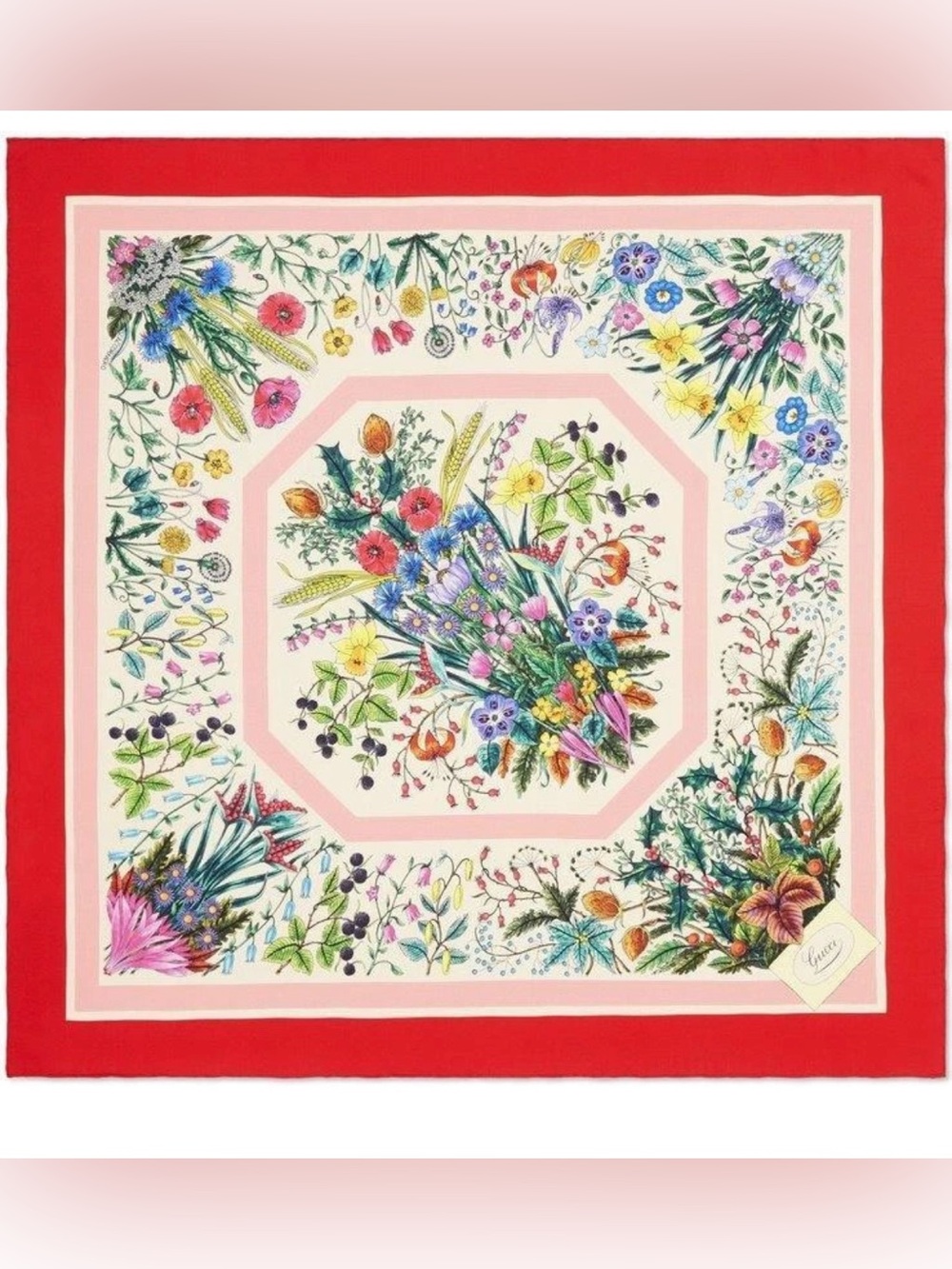 NEW GUCCI FLORAL BOUQUET FESTIVAL 100% TWILL SILK SCARF SHAWL FOULARD